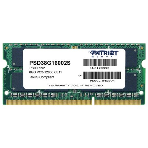 Оперативная память Patriot Memory SL 8 ГБ DDR3 1600 МГц SODIMM CL11 PSD38G16002S оперативная память для компьютера qumo qum3u 8g1600c11l dimm 8gb ddr3 1600mhz