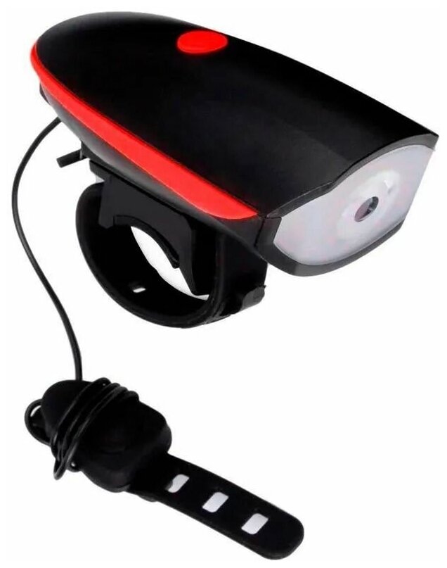 Фонарь на велосипед, фонарь аккумуляторный с зарядкой USB, фонарь на велосипед со звуковым сигналом, влагозащитный, цвет черно-красный
