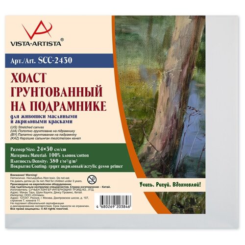 Холст грунтованный Vista-Artista на подрамнике, 100 % хлопок, 24*30 см, 380 г/м2, 2 шт, среднезернистый (SCC-2430)