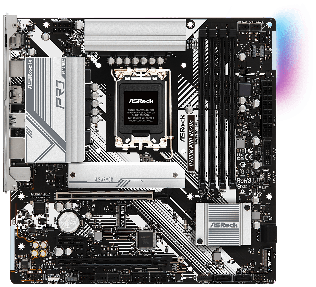 Материнская плата Asrock B760 PRO Rs/d4, Lga1700, B760, 4*DDR4, Hdmi+dp, 4xSATA3 6.0 (raid), M.2 Soc