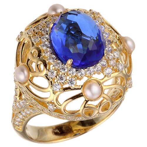 фото Element47 кольцо из серебра 925 пробы с жемчугом синтетическим и кубическим цирконием casr04701_ko_wp_001_yg, размер 17