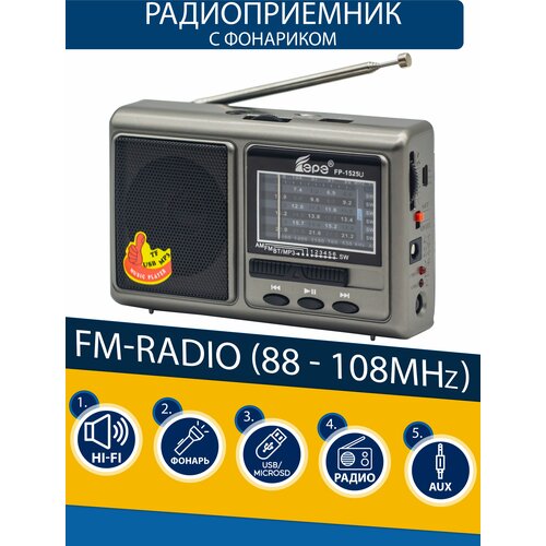 Радиоприемник EPE высокочувствительный AM FM SW с USB MicroSD и MP3 компактный с фонариком