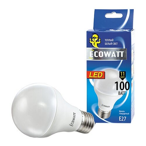Лампа светодиодная Ecowatt 230V 4000K Cold White, E27, A60, 11 Вт, 4000 К