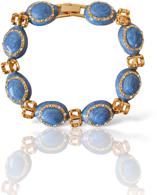 Браслет Северная Венеция, эмаль, кристаллы Swarovski, 1 шт., размер 19 см, размер one size, диаметр 9.5 см, голубой, золотой