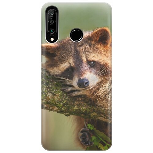 фото Ультратонкий силиконовый чехол-накладка для huawei p30 lite / honor 20s / honor 20 lite с принтом "задумчивый енот" gosso