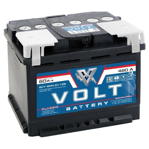 Автомобильный аккумулятор VOLT CLASSIC 6СТ-60.0 обратная полярность ёмкость 60 Ач