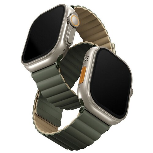 Ремешок Uniq Revix reversible Magnetic для Apple Watch 49/45/44/42 мм, цвет зеленый/Бежевый (Green/Tan) (49MM-REVMGRNTAN) net red watch mori stone pattern simple literary trend watch wholesale peacock green small green watch