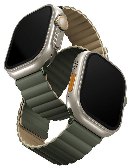 Ремешок Uniq Revix reversible Magnetic для Apple Watch 49/45/44/42 мм, цвет зеленый/Бежевый (Green/Tan) (49MM-REVMGRNTAN)