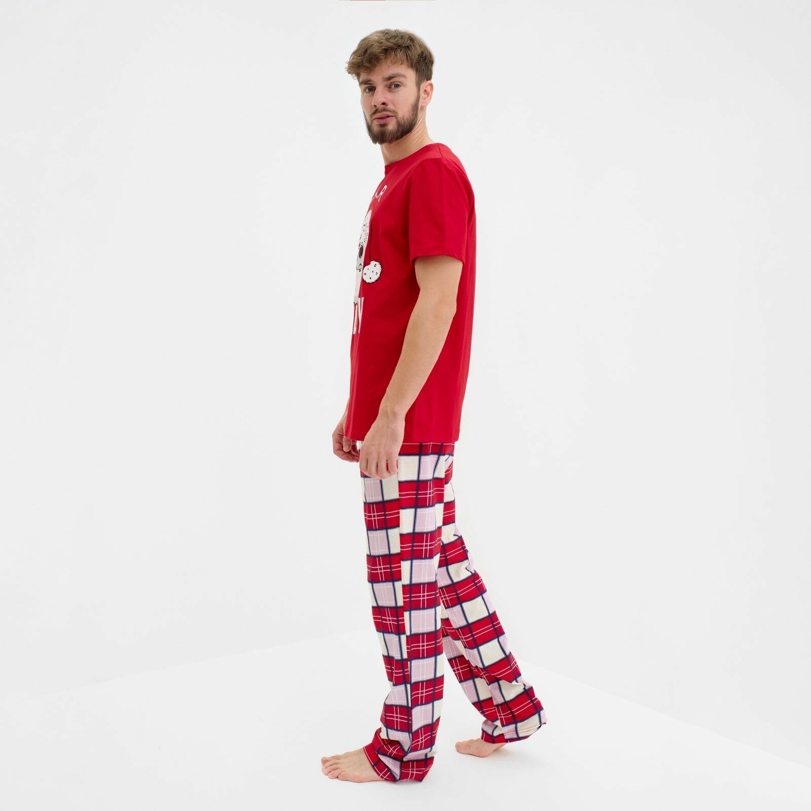 Пижама новогодняя мужская KAFTAN "Bear", цвет красный, размер 54 - фотография № 2