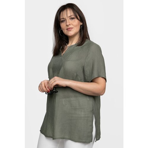 Блуза  SVESTA, повседневный стиль, прямой силуэт, короткий рукав, полупрозрачная, однотонная, размер 52, зеленый