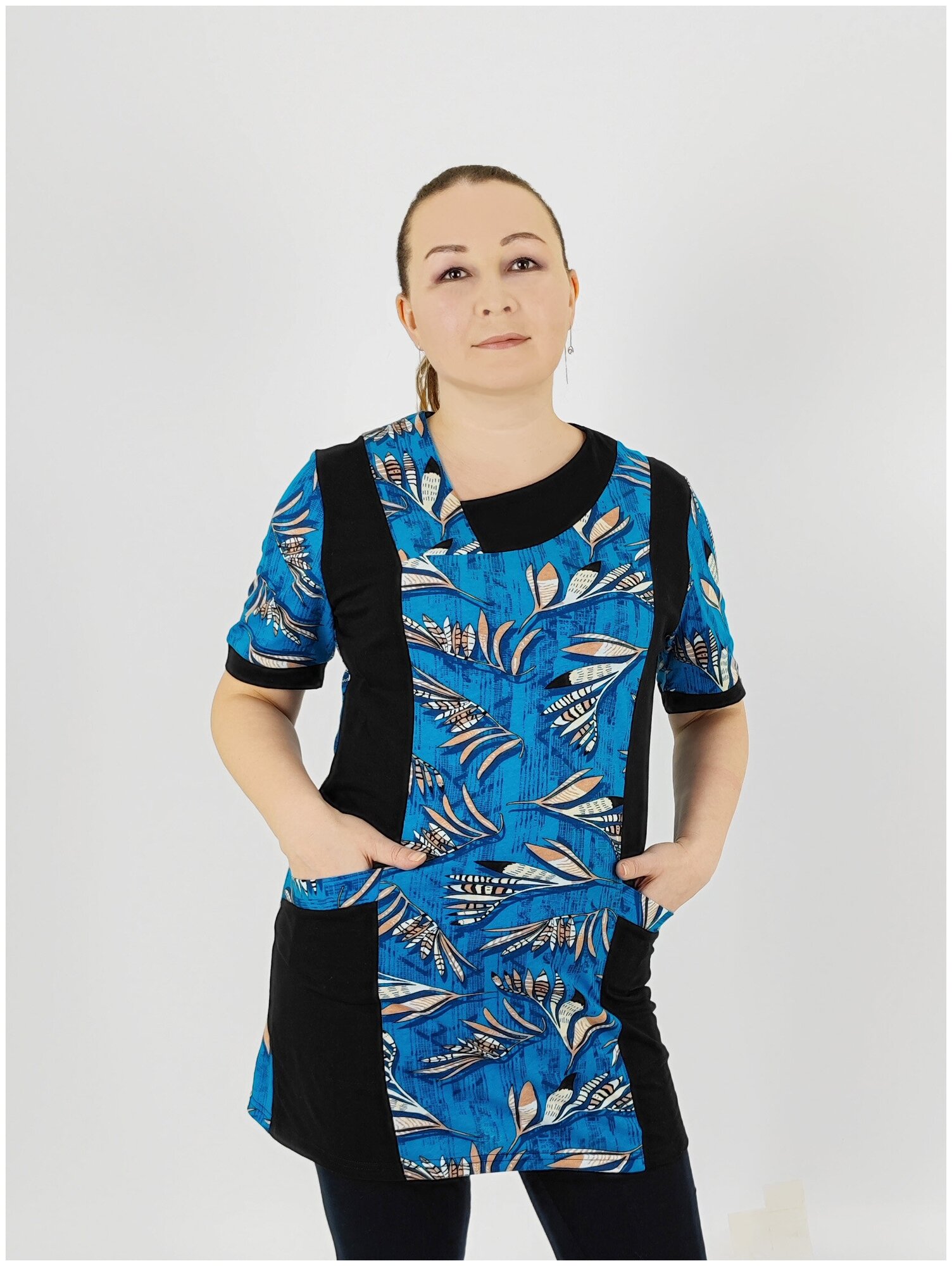 Домашняя женская туника 014 ARISTARHOV голубой, бежевый, размер 50