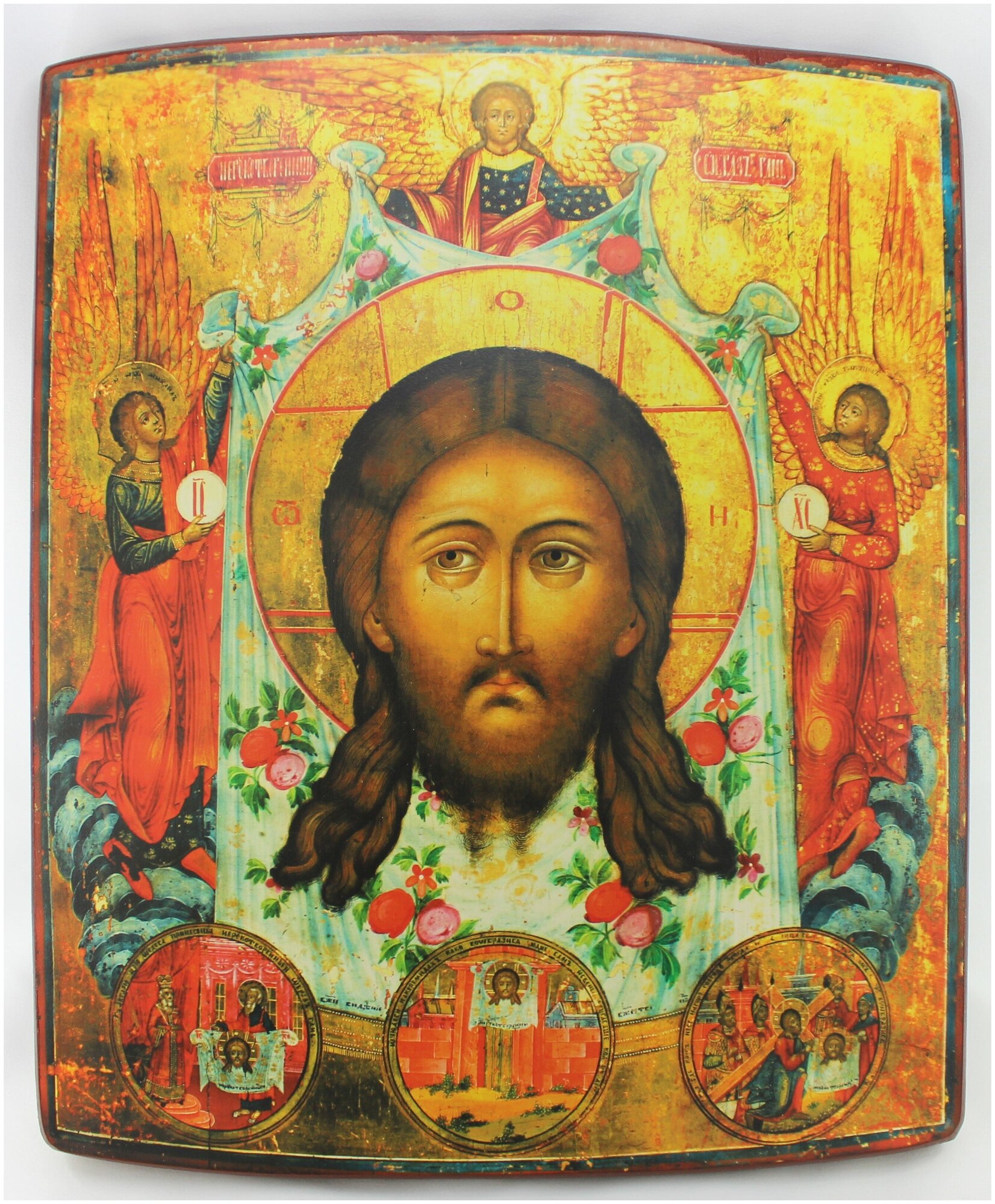 Православная Икона Спас Нерукотворный, деревянная иконная доска, левкас, ручная работа(Art.1082Б)