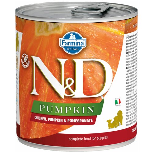 Корм консервированный Farmina N&D Pumpkin для щенков, беременных и кормящих собак, с курицей, тыквой и гранатом, 285 г, 1 шт.