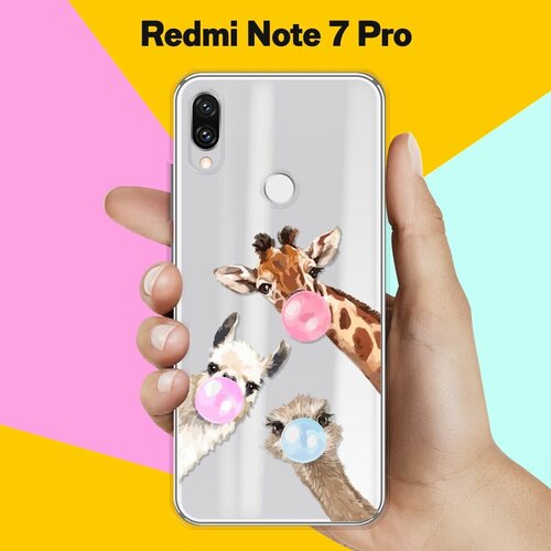 Силиконовый чехол Лама, жираф и страус на Xiaomi Redmi Note 7 Pro силиконовый чехол лама в очках на xiaomi redmi note 7 pro