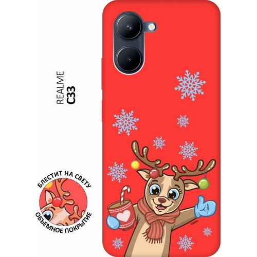 Силиконовый чехол на realme C33, Рилми С33 Silky Touch Premium с принтом Christmas Deer красный силиконовый чехол на realme c33 рилми с33 silky touch premium с принтом heart красный