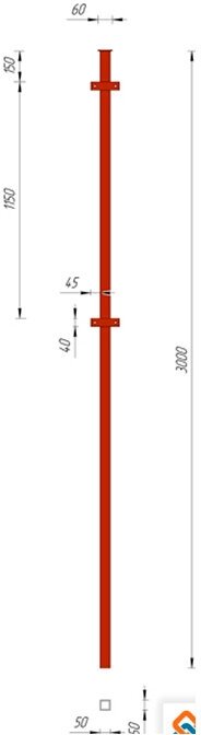 Столб для забора 50х50х1,5 мм 3 м с планками грунт красный