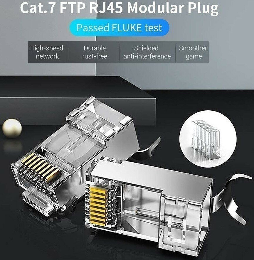 Коннектор Vention RJ45 (8p8c), FTP cat. 7, под витую пару (10шт.) - фото №13