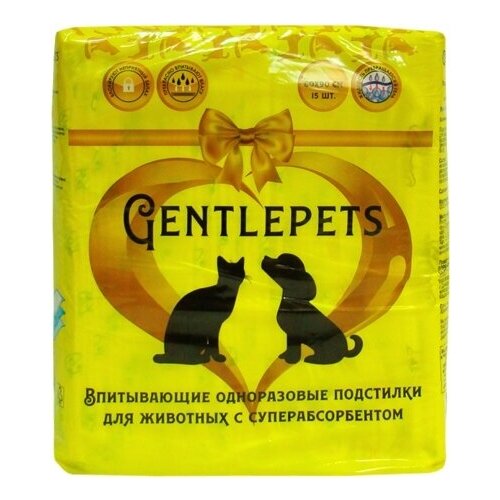 Gentlepets Подстилки впитывающие одноразовые для животных с суперабсорбентом 60*90*15шт