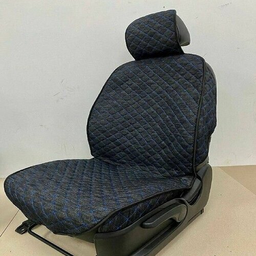 Накидки на передние сиденья FRONT италия джинс, закрытые бока, ткань джинсовая, цвет черный, строчка синяя