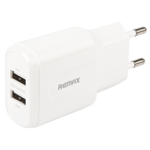 СЗУ с 2 USB выходами REMAX RP-U22 ток зарядки 2,4А + кабель Micro USB (белое)