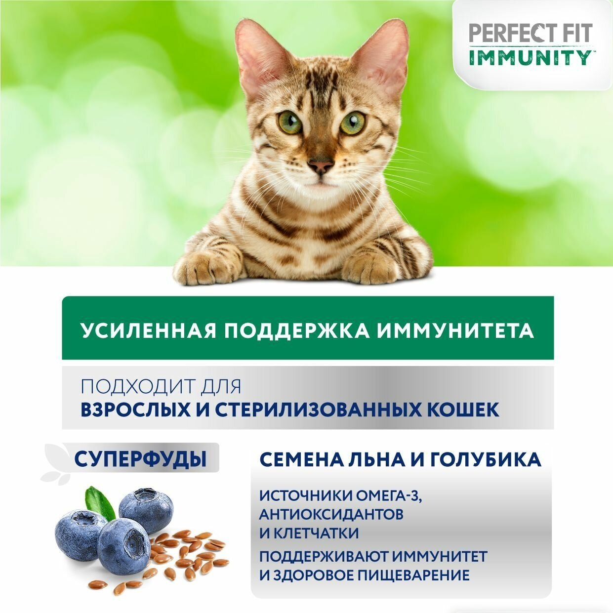 Сухой корм Perfect Fit Immunity для иммунитета кошек говядина, семяна льна, голубика 1.1кг - фотография № 8