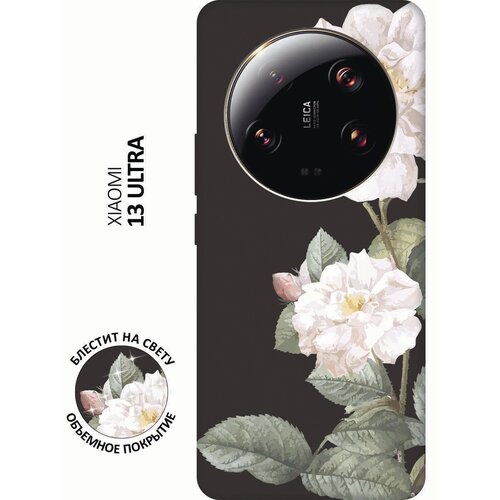 Матовый Soft Touch силиконовый чехол на Xiaomi 13 Ultra, Сяоми 13 Ультра с 3D принтом White Rose черный матовый soft touch силиконовый чехол на xiaomi 13 ultra сяоми 13 ультра с 3d принтом white rose черный