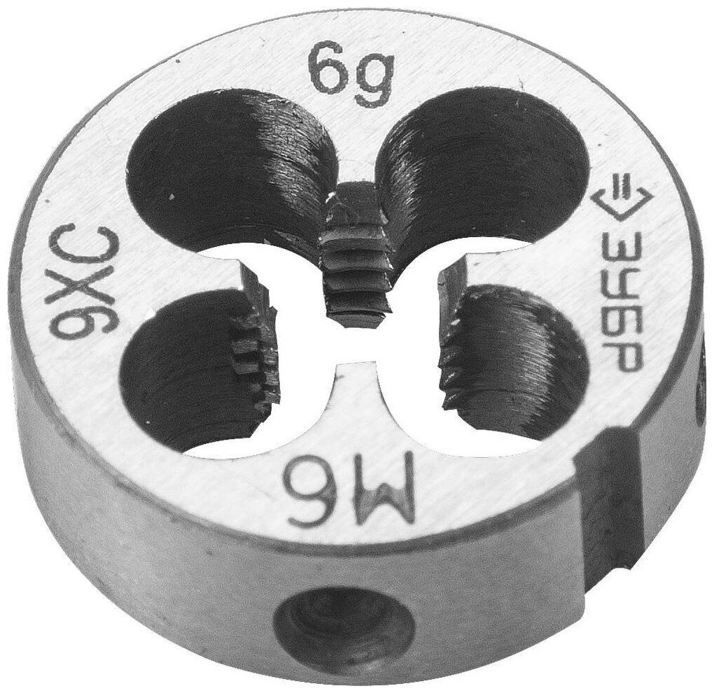 ЗУБР М6x1.0мм, плашка, сталь 9ХС, круглая ручная, (4-28022-06-1.0)