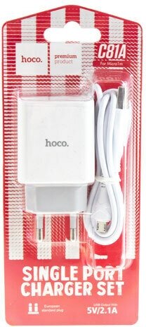 Сетевое зарядное устройство HOCO C81A USB 21A Micro USB + кабель белый