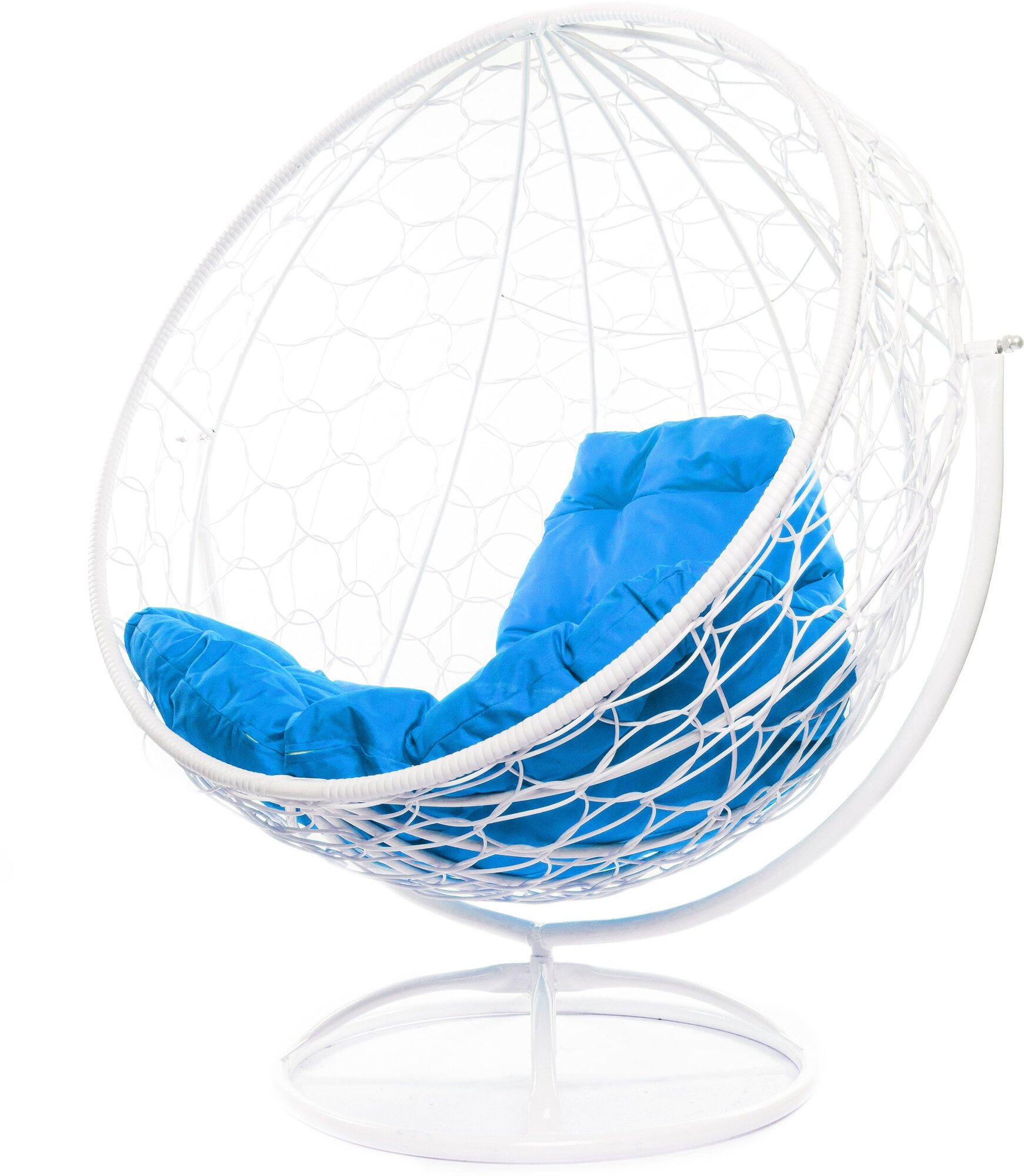 Кресло садовое M-Group круг вращающийся ротанг белый, синяя подушка - фотография № 5