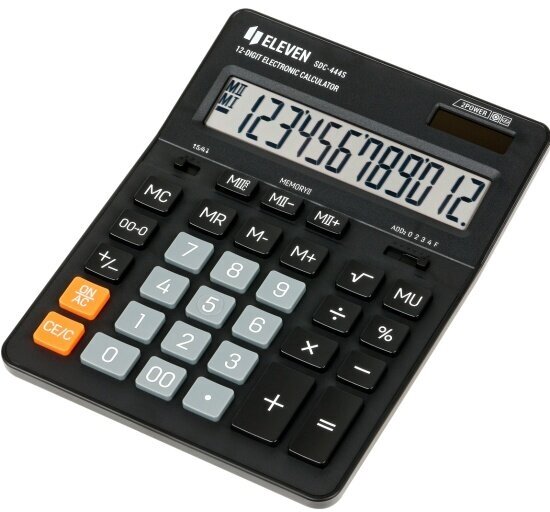 Калькулятор Eleven настольный SDC-444S, 12 разрядов, двойное питание, 155*205*36мм, черный