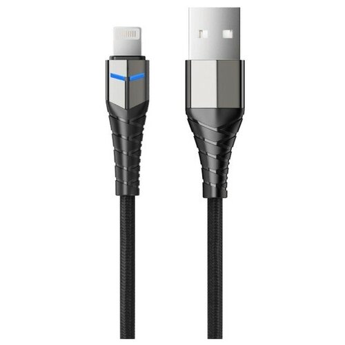 Кабель AL24-F100LED, Lightning - USB, 2.4 А, LED, быстрая зарядка, 1 м, черный