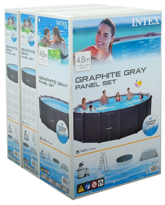 Каркасный бассейн Intex 478 х 124 см Graphite Gray Panel Pool + песочный фильтрующий насос - фотография № 17