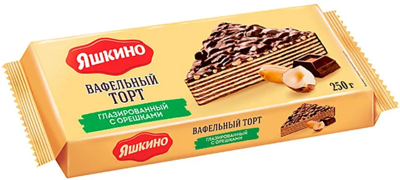 Яшкино, торт вафельный с орехом, глазированный, 250 г