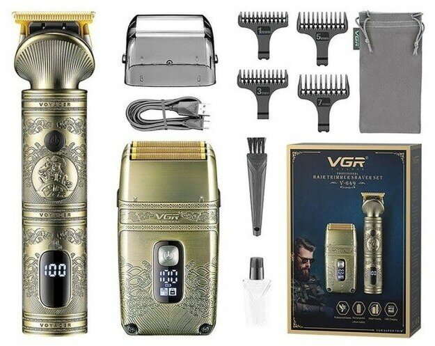 Набор для стрижки волос, бороды и усов 2 В 1 VGR Voyager V-649 Professional Hair Trimmer Shaver Set - фотография № 4