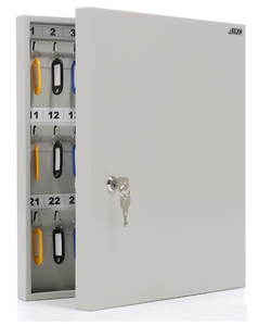 Фото Ящик-шкафчик-ключница металлическая настенная KEY-60 на 60 ключей 400x355x59 мм, с ключевым замком, 60 брелоков с ярлычком в комплекте