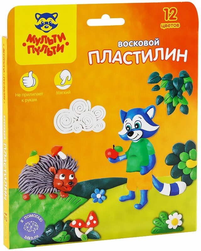 Пластилин Мульти-Пульти "Енот в лесу", 12 цветов, 180г, восковой, со стеком, картон, европодвес