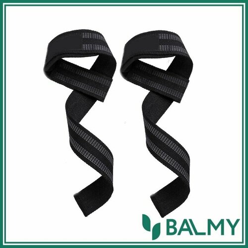 фото Лямки становой тяги штанги balmy на запястье для силовых тренировок / ремни страховочные, фиксатор запястья, комплект 2 шт (чёрные)