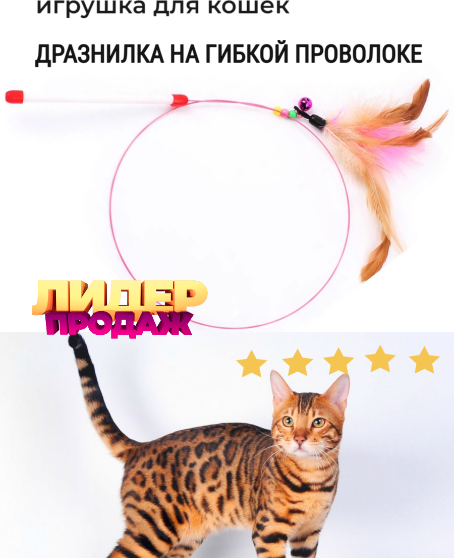 Игрушка для кошек с перьями и колокольчиком