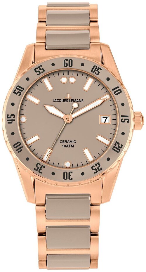 Наручные часы JACQUES LEMANS High Tech Ceramic, бежевый, золотой