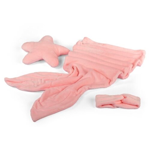 фото Комплект тутси "сны русалки" (плед, подушка, резинка д/волос, сумка, плюш,розовый) 175х50 см