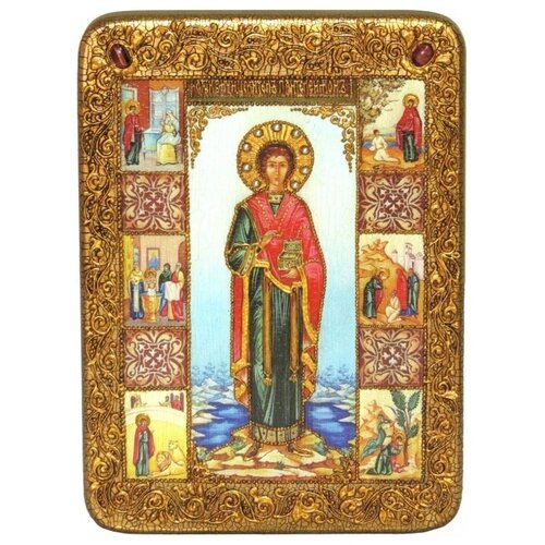 Икона аналойная Святой Великомученик и Целитель Пантелеймон на мореном дубе 21*29 см 999-RTI-652-3m