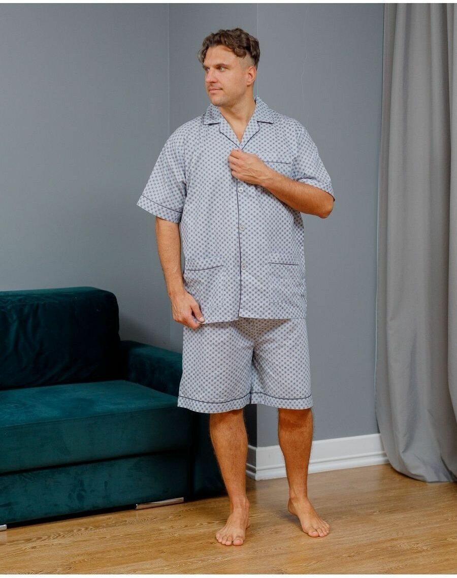 Пижама мужская с шортами и рубашкой на пуговицах хлопок_размер48 - фотография № 4