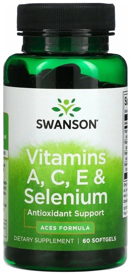 Капсулы SWANSON Vitamins A, C, E + Selenium (Essential Antioxidant Complex), 150 г, 150 мл, 60 шт.