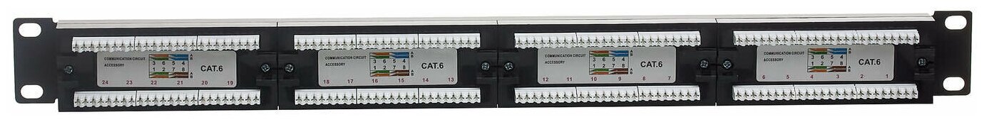 Патч-панель Exegate EX281080RUS (19", UTP, 24 port, cat.6, KRONE&110(dual IDC), 1U, RoHS, Black, RTL) - фото №7