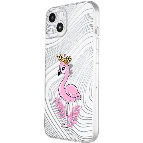 Силиконовый чехол с защитой камеры Mcover для Apple iPhone 13 mini с рисунком Фламинго розовый силиконовый чехол с защитой камеры mcover для apple iphone 12 с рисунком фламинго розовый