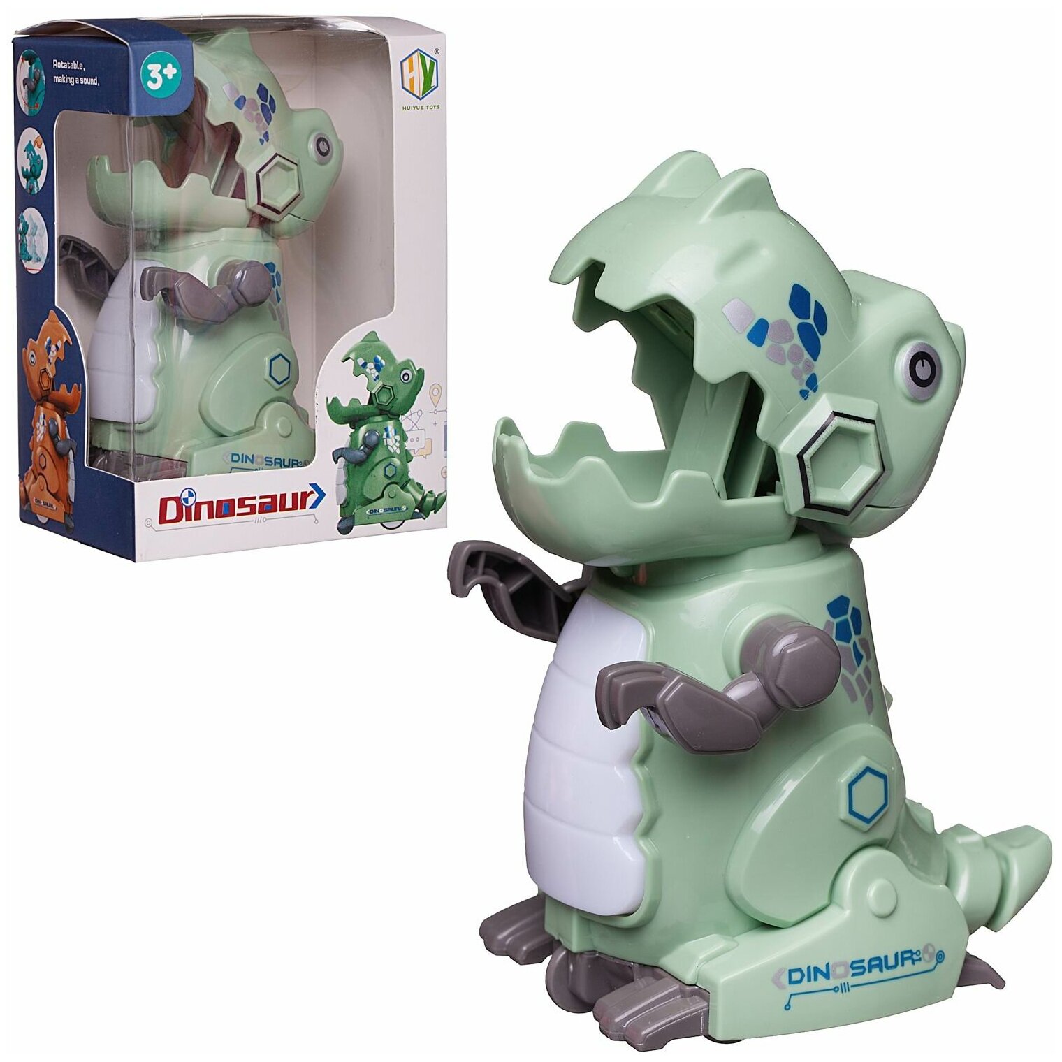 Игрушка заводная Junfa Нажми и поедет Динозавр, светло-зеленый в коробке 10,4х7,8х14,5см WE-12542/светло-зеленый