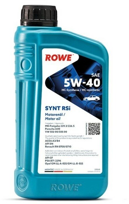 Масло моторное Rowe 5/40 Hightec Synt RSI A3/b4, api SN, синтетическое, 1 л Rowe 9259942 .