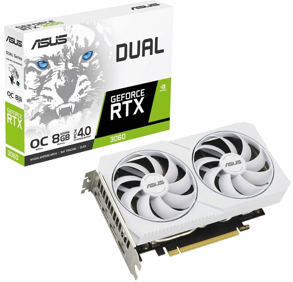 Видеокарта ASUS (DUAL-RTX3060-O8G-WHITE) GeForce RTX 3060 8GB DUAL WHITE OC 90YV0GB7-M0NA00