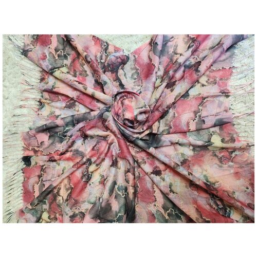 Платок ,100х100 см, бежевый, розовый шелковый шарф 180 90 см женский принт новый шелковый атлас шелк тутового шелкопряда солнцезащитный универсальный длинный женский шарф