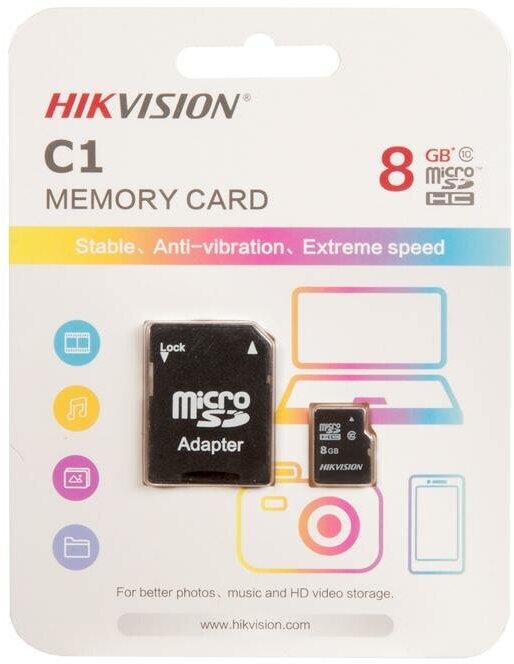 Карта памяти microSD 8 ГБ Hikvision Class 10 ( HS-TF-C1(STD)/8G/ZAZ01X00/OD )